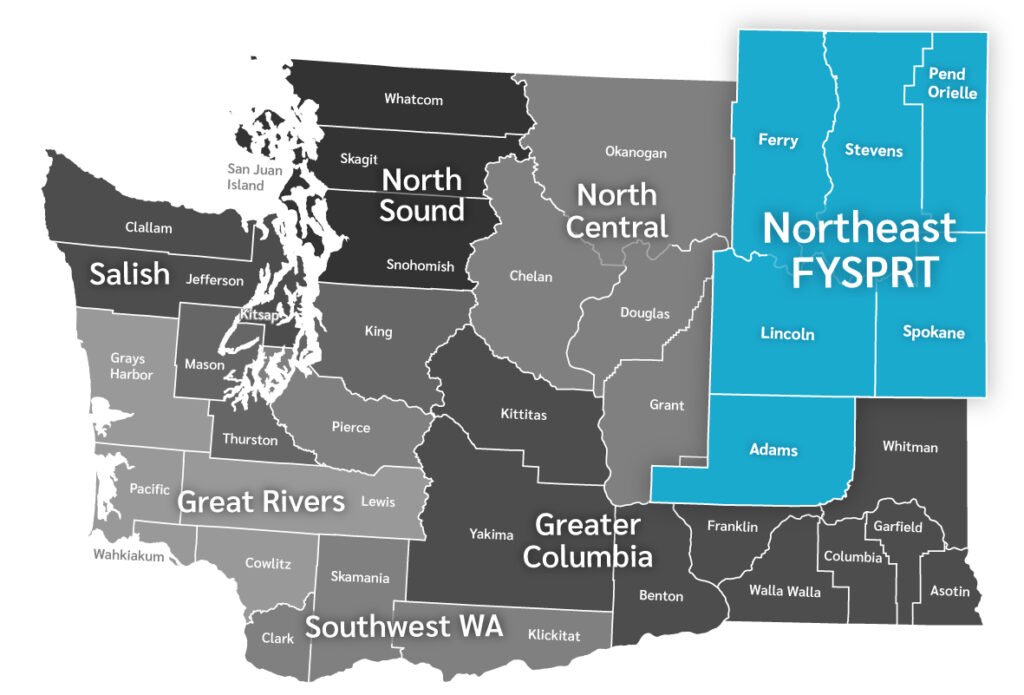 WA map with selected Northeast FYSPRT regions